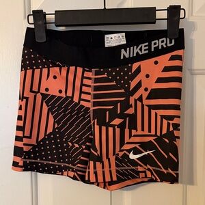 Nike Pro Black and Orange Graphic Shorts
